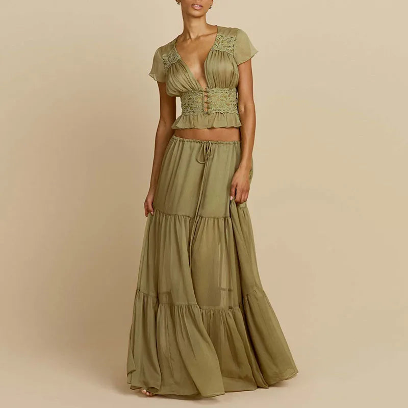 Elegant Fashion Mesh Hight Waist Solid Vacation Outfits