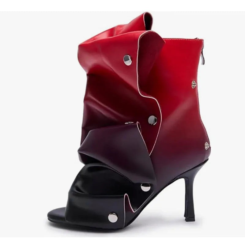 Plaid Pleated Mid Leg Fish Mouth Cool Boots