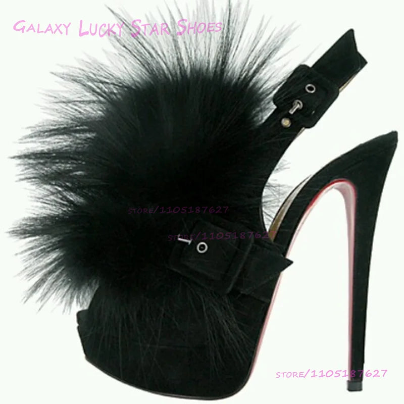 Brown Tassel Feather Buckle Stiletto Heels