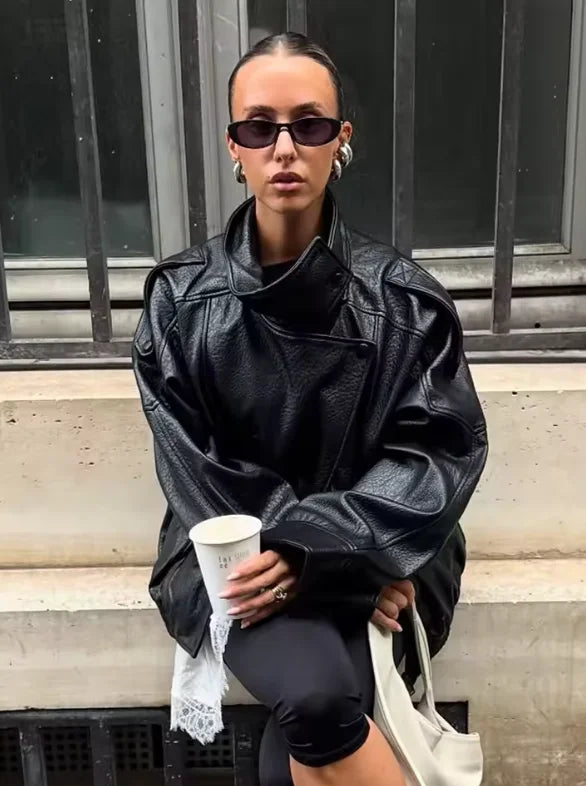 Pebble Faux Leather Jacket Motorcycle Style