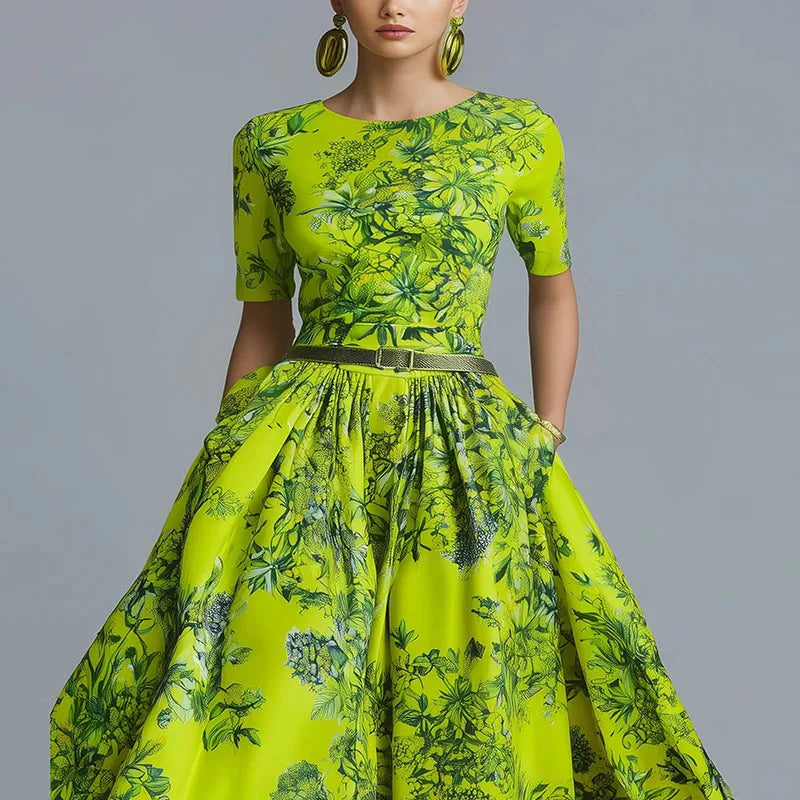 Fashion O Neck Floral Print Bohemian Maxi Dress