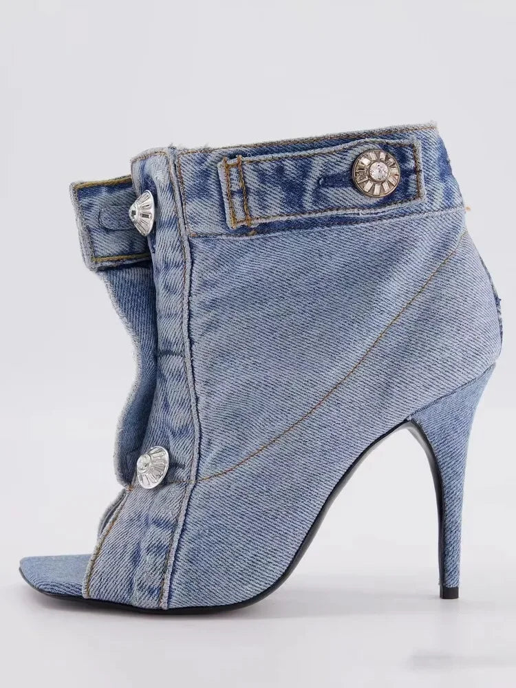 Catwalk High Heel Denim Square Toe Boots