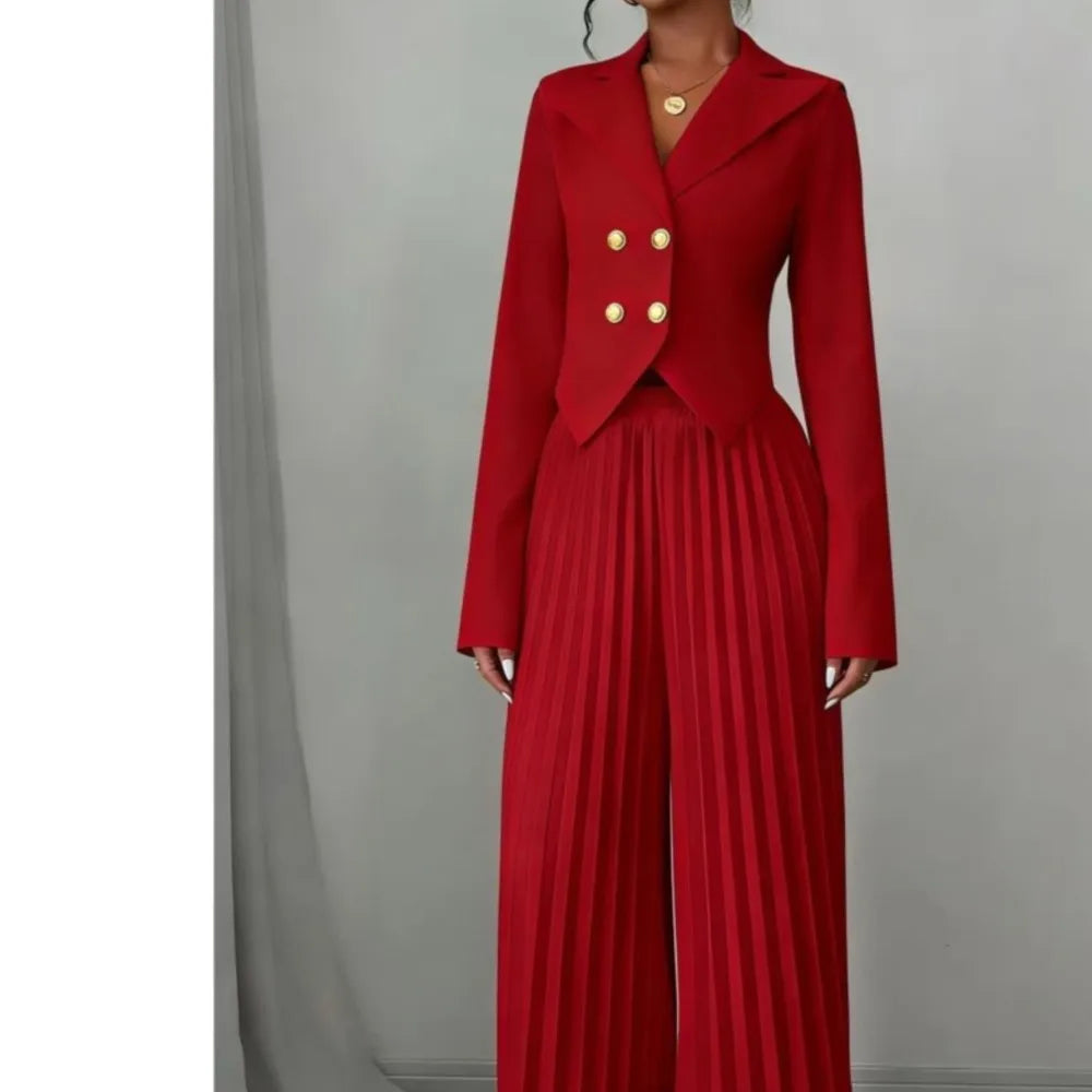 Fashion Pleated Trousers Two-piece Women's Suit Short Top Suit