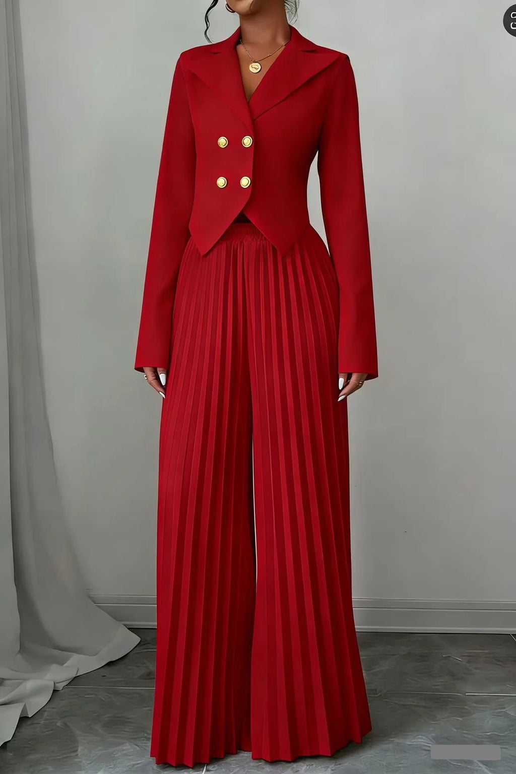 Fashion Pleated Trousers Two-piece Women's Suit Short Top Suit