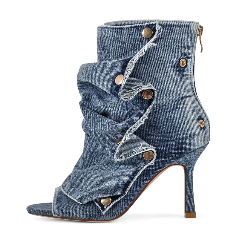 Plaid Pleated Mid Leg Fish Mouth Cool Boots