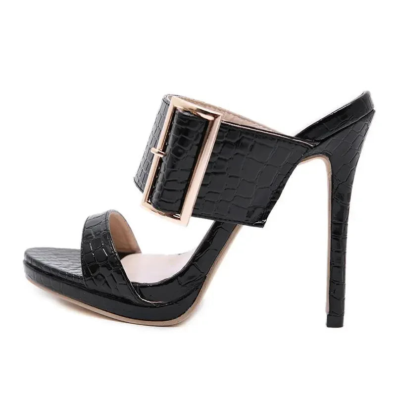 Open Toe High Heeled Slippers Buckle Sandals
