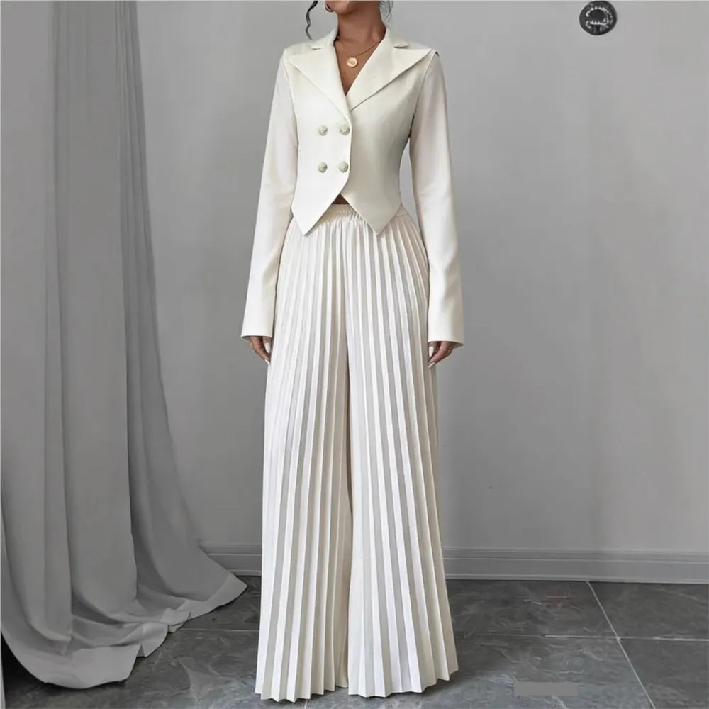 Fashion Pleated Trousers Two-piece Women's Suit Short Top Suit