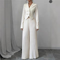 Fashion Pleated Trousers Two-piece Women's Suit Short Top Suit