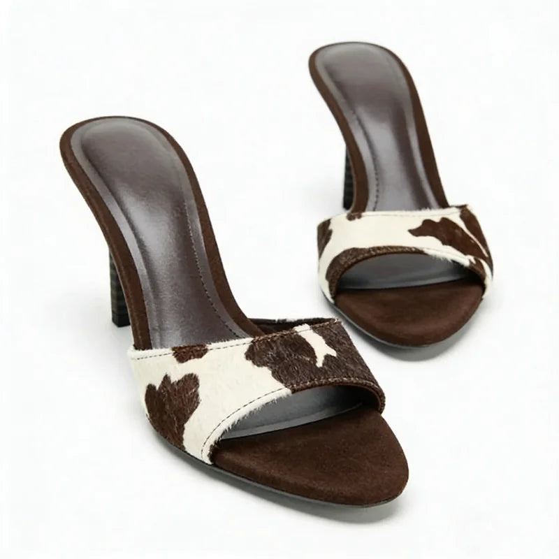 Suede Slippers Retro Elegant High Heels Slide