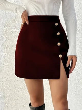 Ladies' fashion trend slit breasted short skirt