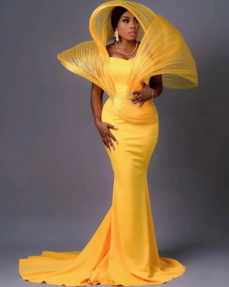 Yellow Mermaid Sweetheart Evening Gowns