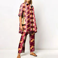 Elegant Loungewear Print 2PCS Ladies Suit Long Sleeve Wide Leg Pants Set