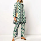 Elegant Loungewear Print 2PCS Ladies Suit Long Sleeve Wide Leg Pants Set