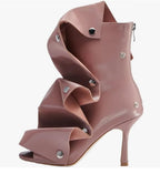 Plaid Pleated Mid Leg Fish Mouth Cool Boots