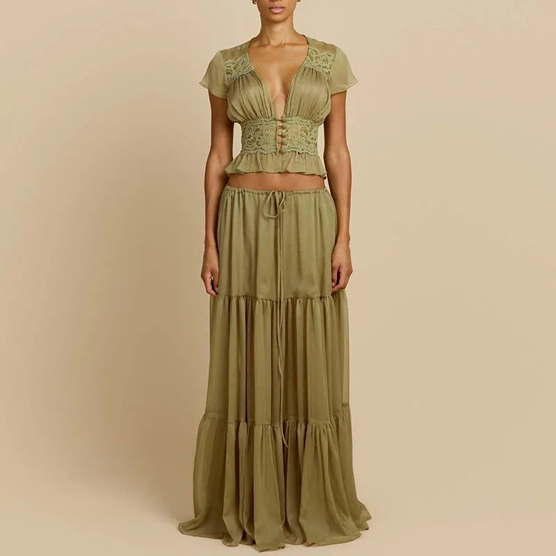 Elegant Fashion Mesh Hight Waist Solid Vacation Outfits