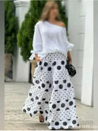 Hollow Loose Polka Dot Printed Leg Pants Suit