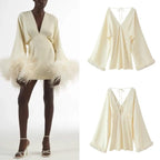 Feather Trim Skirt Dress