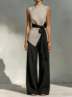Fashion High Street Pocket Loose Sleeveless Top and Pants Two-piece Set