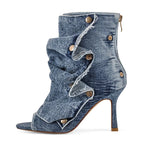 Plaid Pleated Mid Leg Fish Mouth Cool Boots