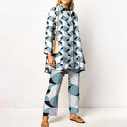 Elegant Loungewear Print 2PCS Ladies Suit Long Sleeve Wide Leg Pants Set