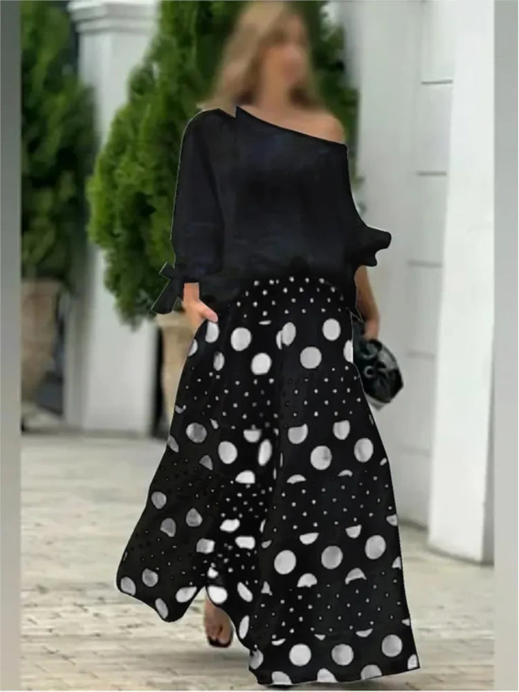 Hollow Loose Polka Dot Printed Leg Pants Suit