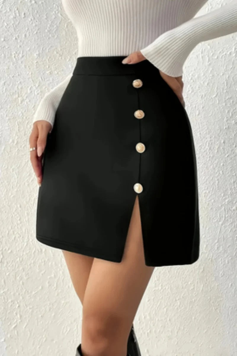 Ladies' fashion trend slit breasted short skirt