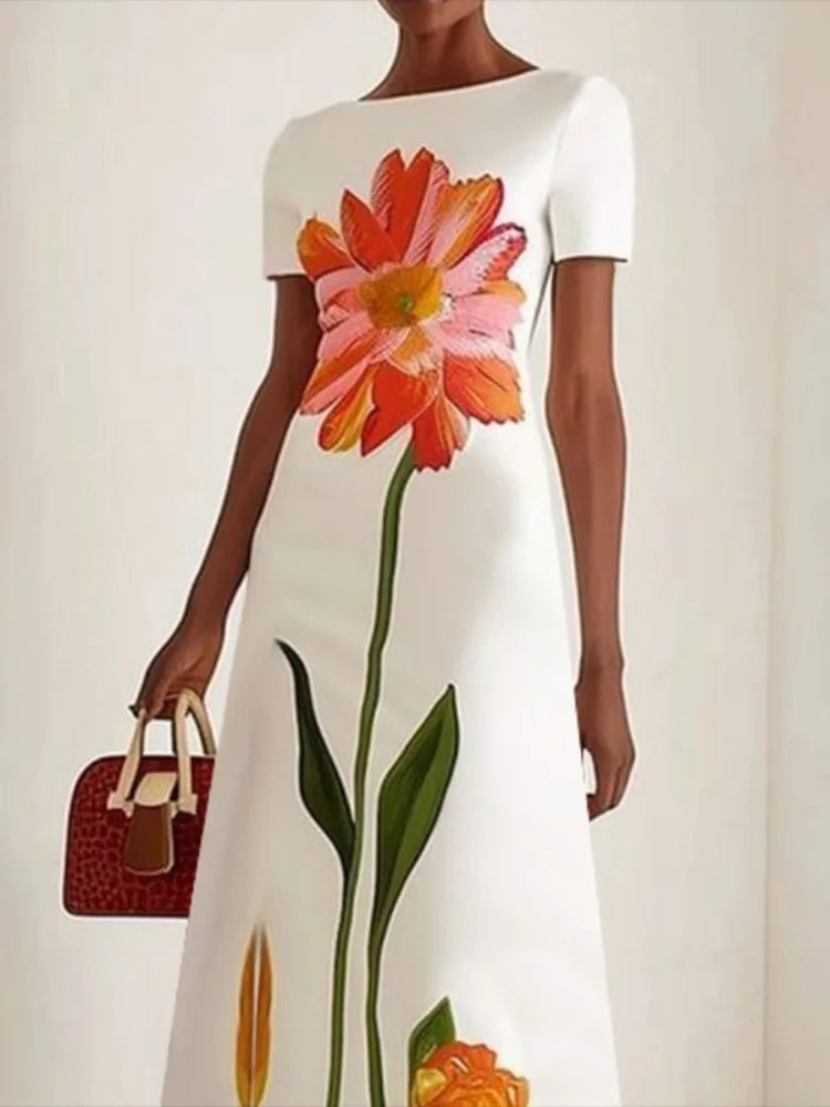 Fashion Flower Printed Loose Elegant Party Dresses