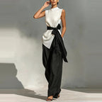 Fashion High Street Pocket Loose Sleeveless Top and Pants Two-piece Set
