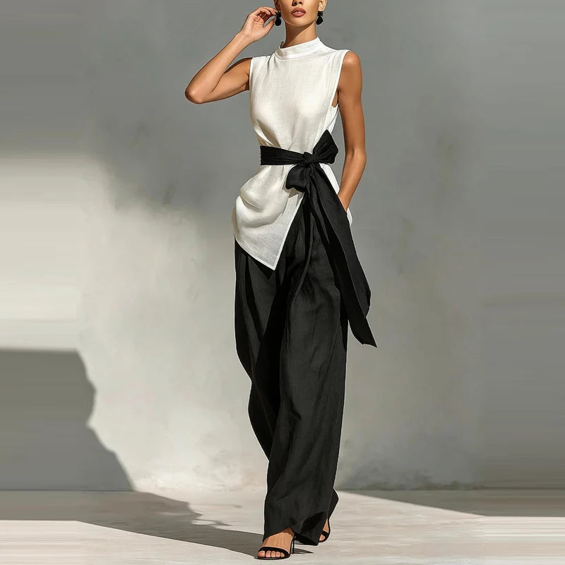 Fashion High Street Pocket Loose Sleeveless Top and Pants Two-piece Set