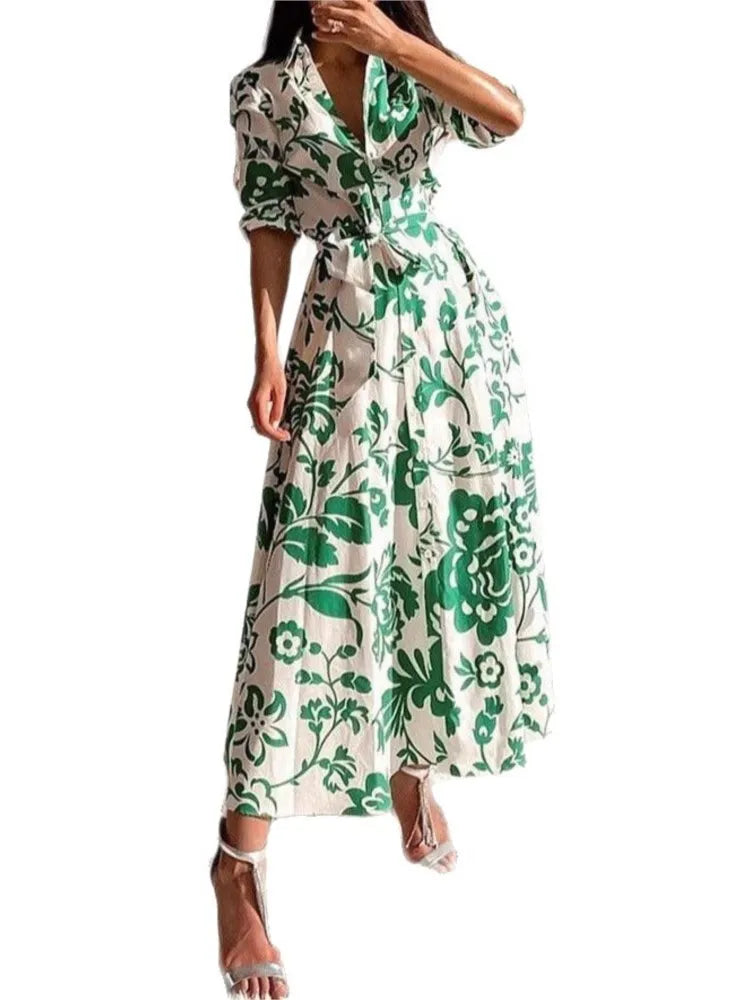 Fashion Printed Shirt Dress Robe