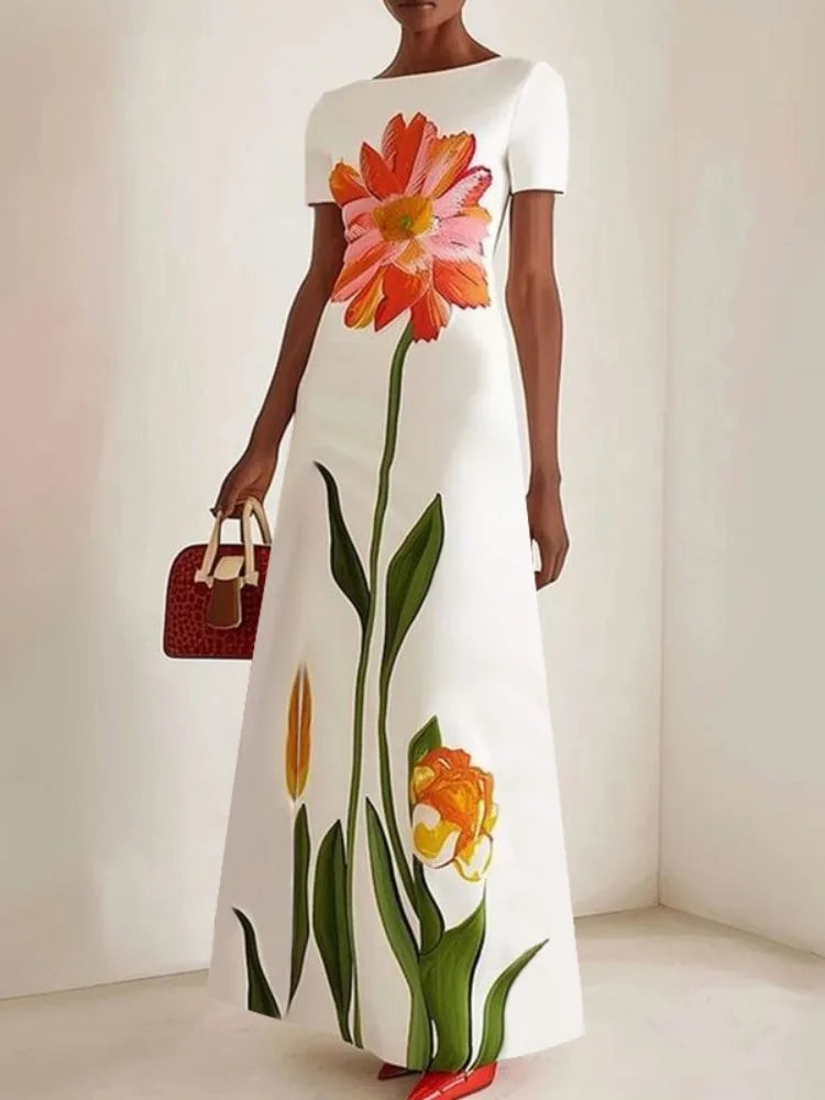 Fashion Flower Printed Loose Elegant Party Dresses
