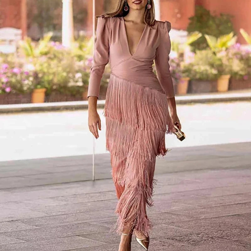 V Neckline Pleated Bohemian Dress
