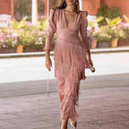 V Neckline Pleated Bohemian Dress