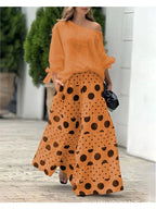 Hollow Loose Polka Dot Printed Leg Pants Suit