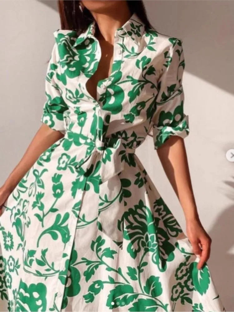 Fashion Printed Shirt Dress Robe