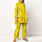 Elegant Loungewear Print 2PCS Ladies Suit Long Sleeve Wide Leg Pants Set