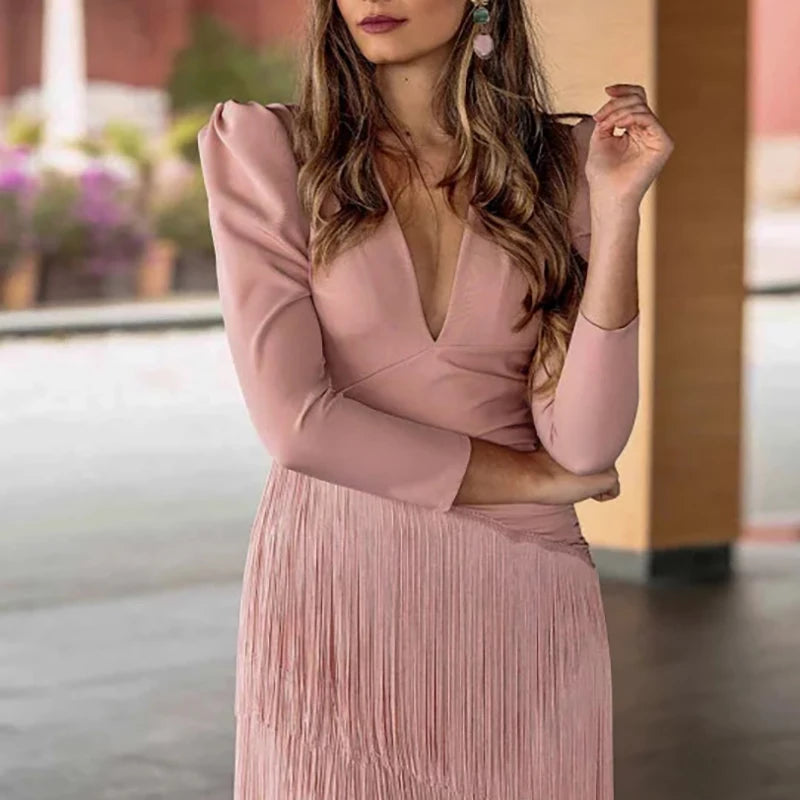 V Neckline Pleated Bohemian Dress