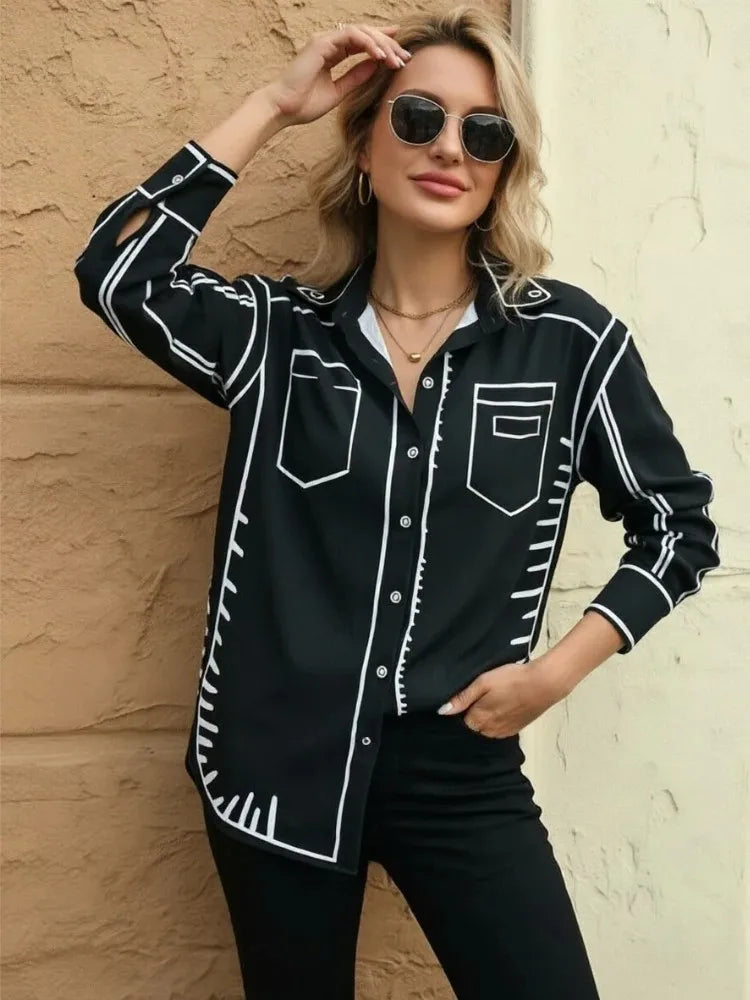Fashion Printed Chic Women Blouses