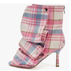 Plaid Pleated Mid Leg Fish Mouth Cool Boots