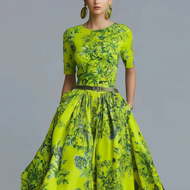 Fashion O Neck Floral Print Bohemian Maxi Dress