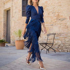 V Neckline Pleated Bohemian Dress