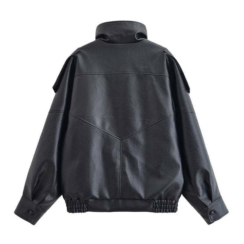 Pebble Faux Leather Jacket Motorcycle Style