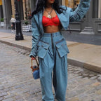 2 Piece Vintage Wide Leg Pants Coat Outfits