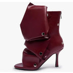 Plaid Pleated Mid Leg Fish Mouth Cool Boots