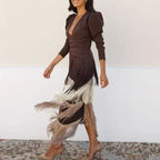 V Neckline Pleated Bohemian Dress