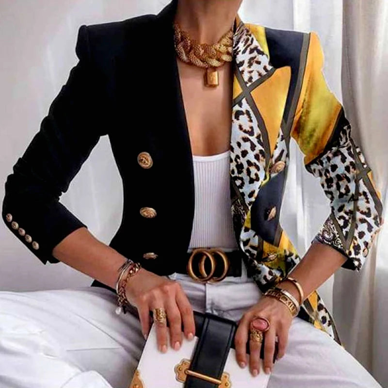 Vintage Office Double Breasted Blazer Notched Collar Chic Blazer