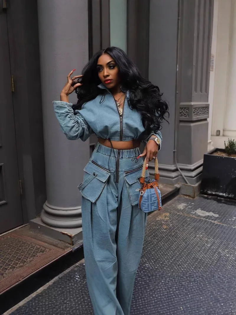 2 Piece Vintage Wide Leg Pants Coat Outfits