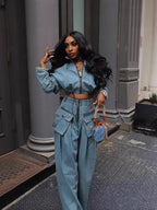 2 Piece Vintage Wide Leg Pants Coat Outfits