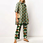 Elegant Loungewear Print 2PCS Ladies Suit Long Sleeve Wide Leg Pants Set