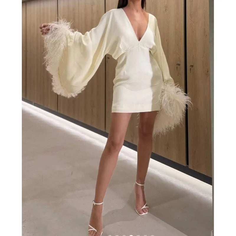 Feather Trim Skirt Dress